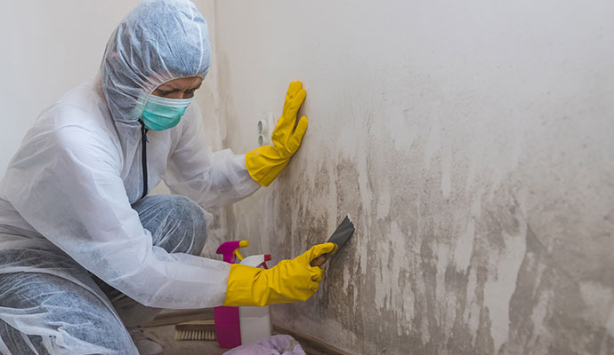 Mold remediation expert removing mold from wall Mold remediation expert removing mold from wall