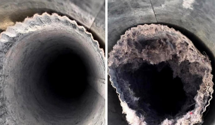 a collage of a clean and dirty air duct