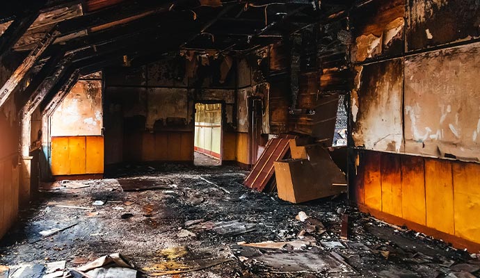 inside of a fire damaged house