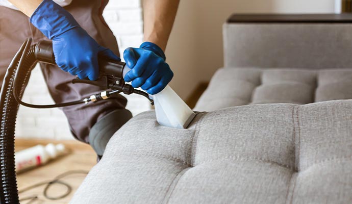 process of upholstery cleaning with equipment