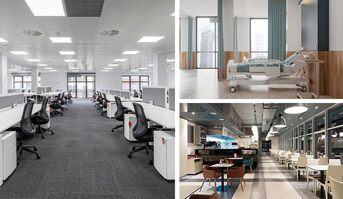 different clean commercial indoor spaces