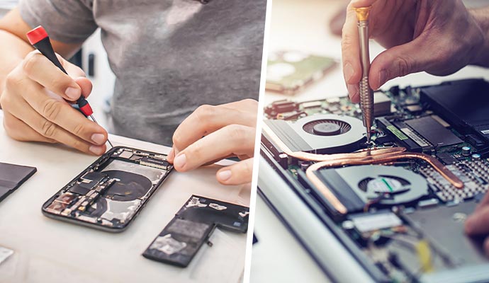 Collage of smartphone and laptop repairing