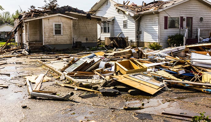 Storm damaged house