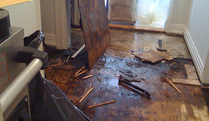 Water damaged wooden floor