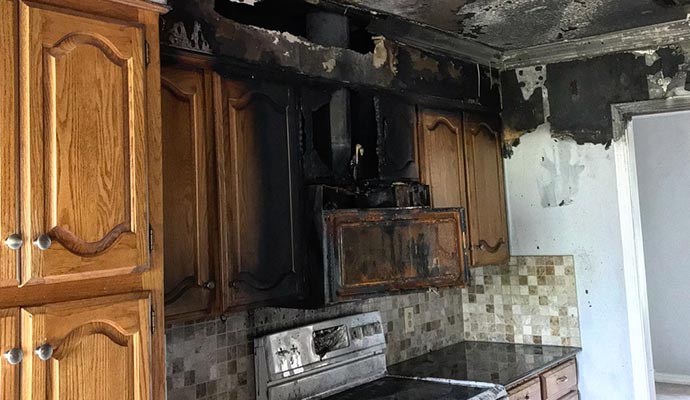 Fire damaged kitchen