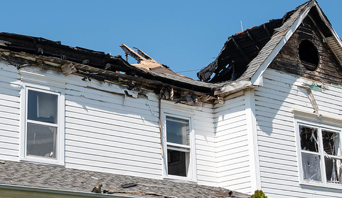 a house damaged after catching on fire