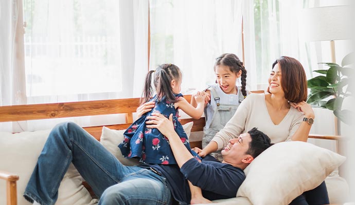 Happy family in a clean and bright room