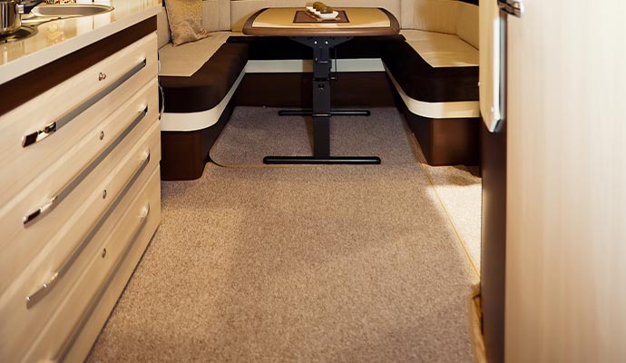 clean carpeted floor of an RV