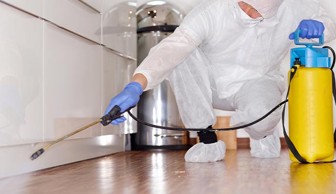 Person disinfecting cabinet