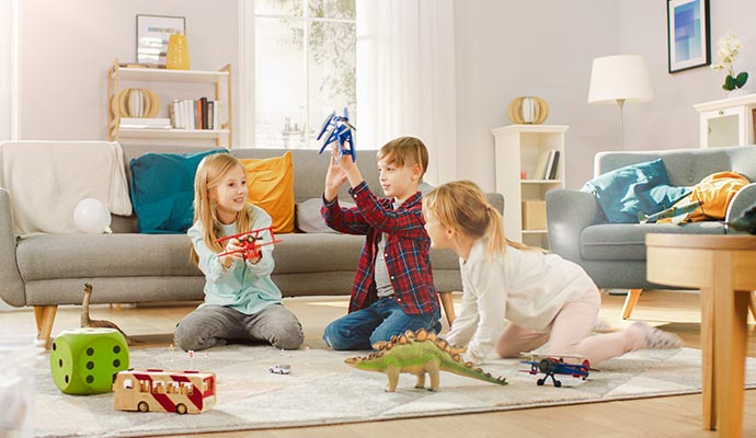 happy kids in a clean and bright room environment