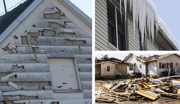 Collage of different storm damaged properties