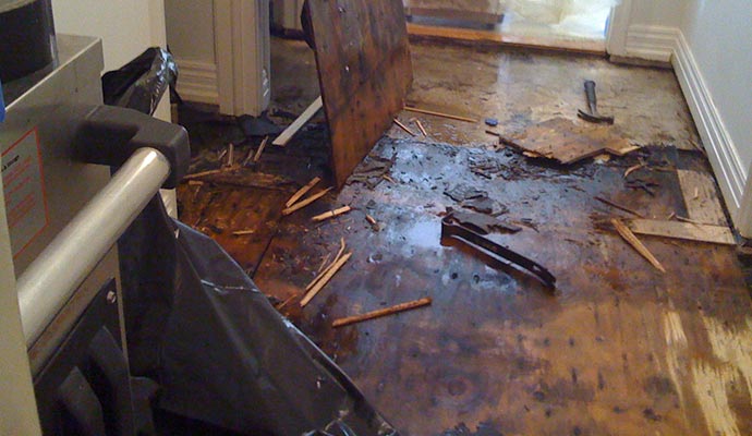 Water damaged wooden floor