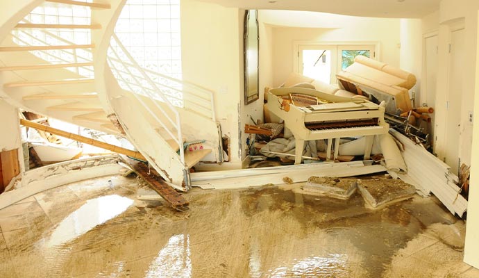 Water damaged property interior