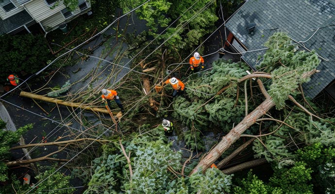 team working on disaster damaged property