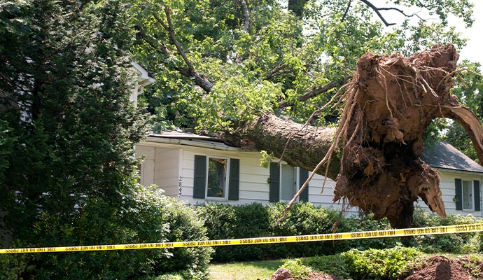 fallen tree on house.