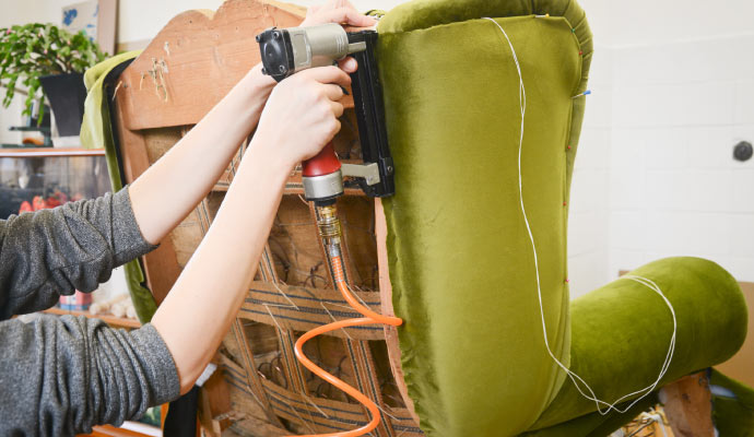 Person restoring content using equipment